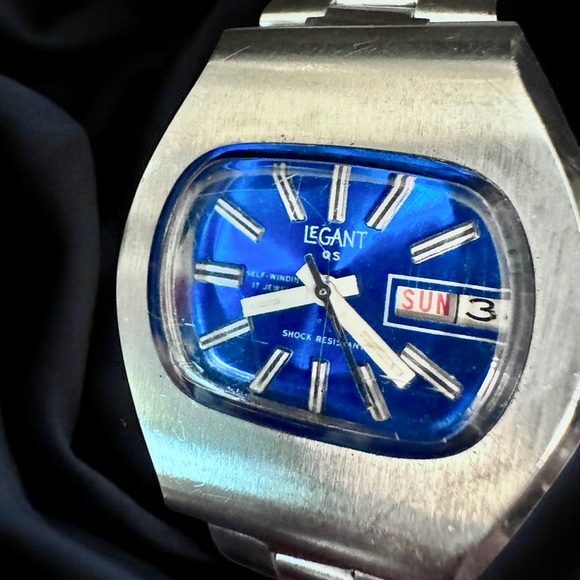 Rare 70s LeGant (by Seiko) QS 36x40 TV Dial Auto 17 Jewels Stainless Steel Watch - Picture 3 of 7